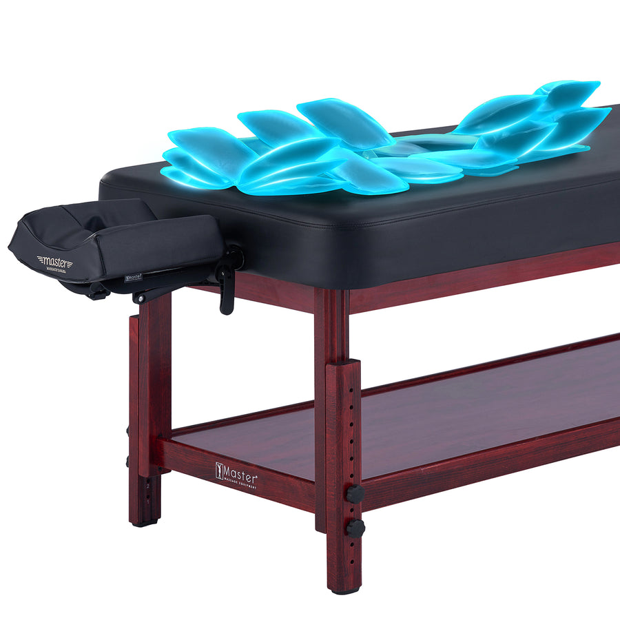 Master Massage 76cm AirMaster-II Full Body Stretching Airwave Stationary Massage Table with Airbags. 3D Lumbar Traction - Neck, Back, Waist, Hip Relaxation & Pain Relief for Professional & Home Use Chiropractic Table (Mahogany color frame)